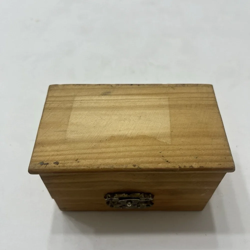 Wooden Handmade Mini Trinket Box Woven Hinged Lid Metal Latch 3.5x2.25x2